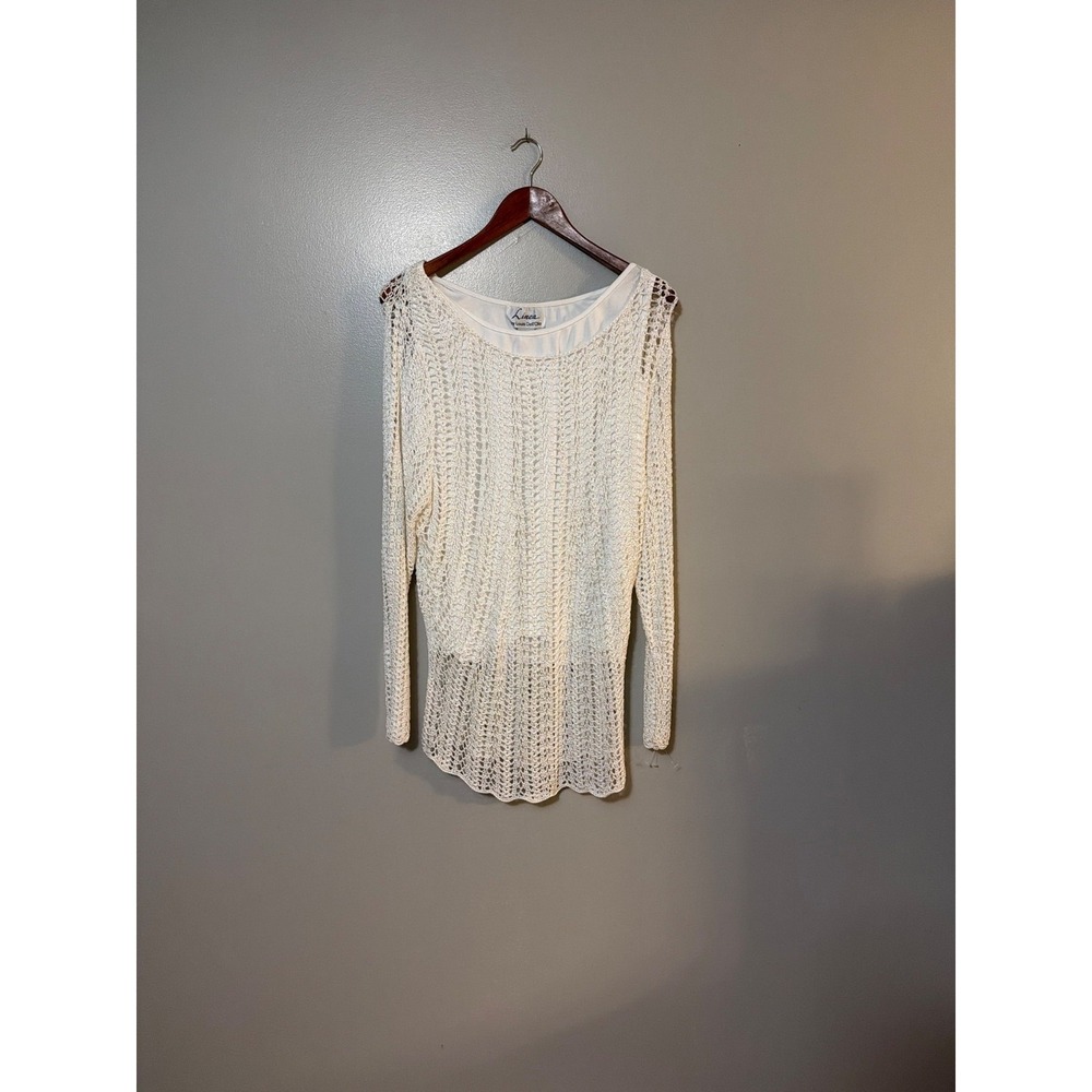 Linea Louis DellOlio Womens Ivory Crochet Knit Sweater Top Coquette Fairy Boho